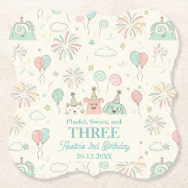 Playful Sweet and Three Kids Birthday  ペーパーコースター