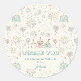 Playful Sweet and Three Kids Birthday  ラウンドシール