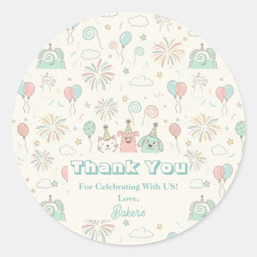 Playful Sweet and Three Kids Birthday  ラウンドシール (正面)