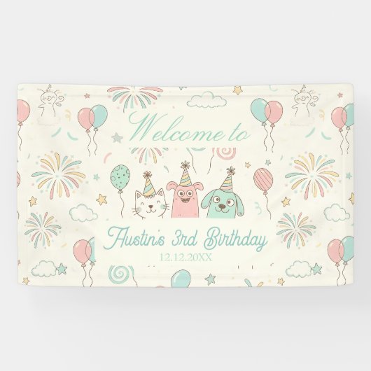 Playful Sweet and Three Kids Birthday 横断幕 (横)