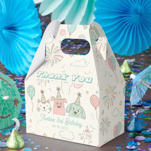 Playful Sweet and Three Kids Birthday Favor Box フェイバーボックス (パーティー)