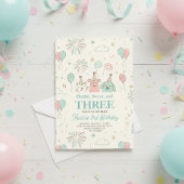 Playful Sweet and Three Kids Birthday Invitation