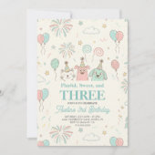 Playful Sweet and Three Kids Birthday Invitation (正面)