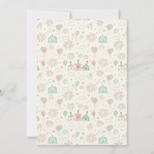 Playful Sweet and Three Kids Birthday Invitation (裏面)