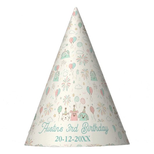 Playful Sweet and Three Kids Birthday Party Hat パーティーハット (正面)