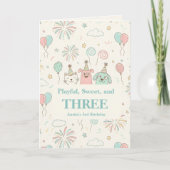 Playful Sweet, Three Kid Photo Birthday Invitation 招待状 (正面)