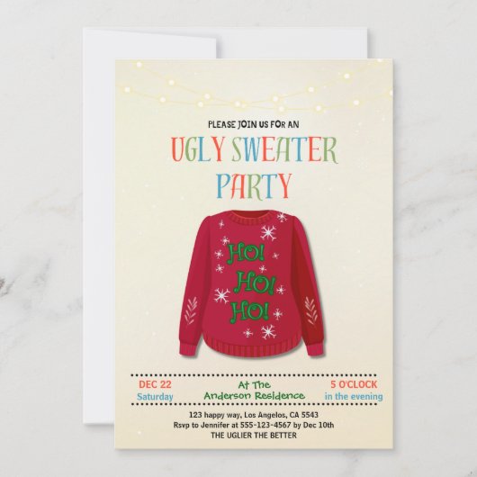 Playful Ugly Sweater Christmas Party - Fun Holiday 招待状 (正面)