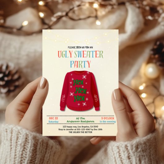 Playful Ugly Sweater Christmas Party - Fun Holiday 招待状