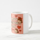 Playful Valentine's Day Mug – Cartoon Couple & Hea コーヒーマグカップ (正面右)