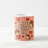 Playful Valentine's Day Mug – Cartoon Couple & Hea コーヒーマグカップ (中央)