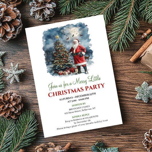 Playful Watercolor Christmas Scene Holiday Invite 招待状