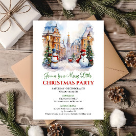 Playful watercolor Christmas scene invitation 招待状