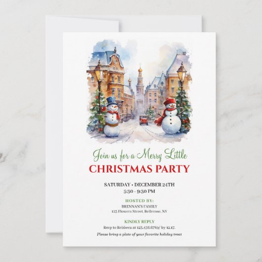 Playful watercolor Christmas scene invitation 招待状 (正面)