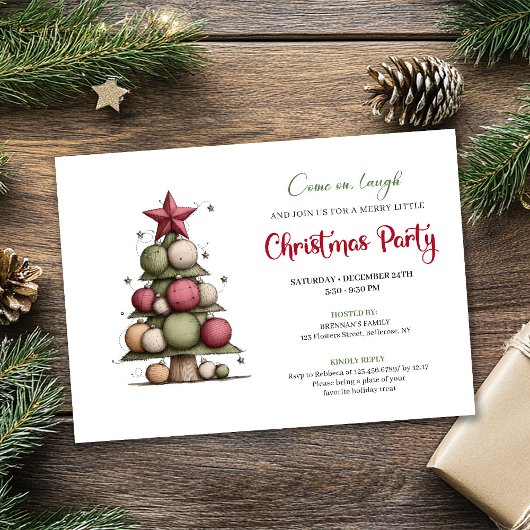 Playful Watercolor Christmas Tree Holiday Invite 招待状