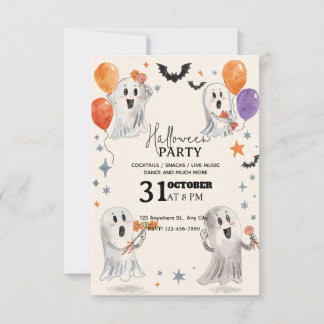 Playful Watercolor Halloween Party Invitation 招待状