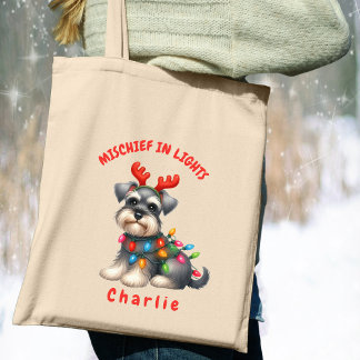 Playful Watercolor Miniature Schnauzer Festive Dog トートバッグ