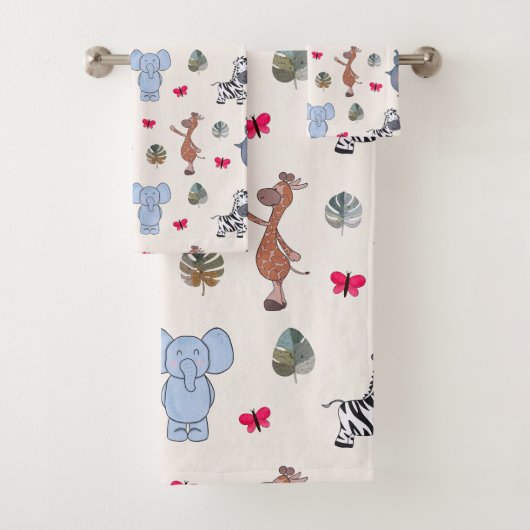 Playful Watercolour Safari Animals Bath Towel Set バスタオルセット (インサイチュ)