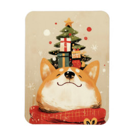 Playful Welsh Corgi with Christmas Decorations マグネット