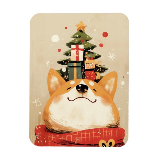 Playful Welsh Corgi with Christmas Decorations マグネット (縦)