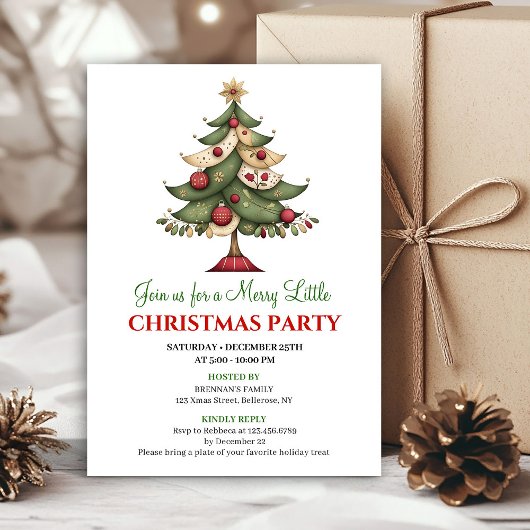 Playful whimsical Christmas tree event invitation 招待状