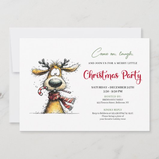 Playful Whimsical Reindeer Holiday Invitation 招待状 (正面)
