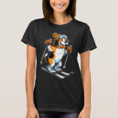 Playful winter beagle with skiing  tシャツ (正面)
