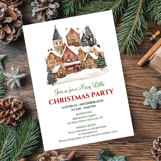 Playful winter scene Christmas party dinner invite 招待状