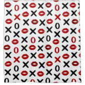 Playful XO & Red Lips Modern Love Pattern シャワーカーテン (正面)