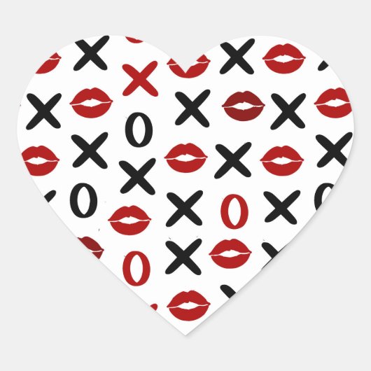 Playful XO & Red Lips – Modern Love Pattern ハートシール (正面)