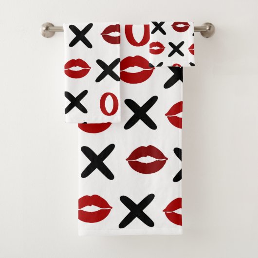 Playful XO & Red Lips Modern Love Pattern バスタオルセット (インサイチュ)