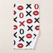 Playful XO & Red Lips Modern Love Pattern バスタオルセット (ハンドタオル)