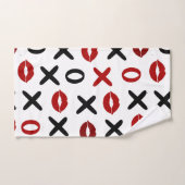 Playful XO & Red Lips Modern Love Pattern バスタオルセット (ハンドタオル)