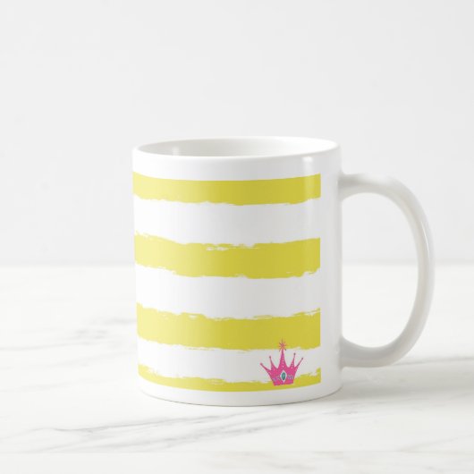 Playful yellow striped mug with a pink crown  コーヒーマグカップ (右)