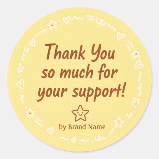 Playful Yellow Thank You Business Sticker  ラウンドシール (正面)