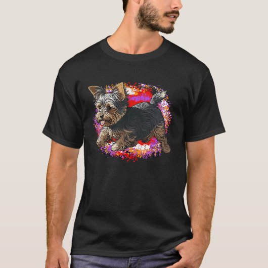 Playful Yorkshire Terrier Dog Pop Art Proud Yorkie Tシャツ (正面)