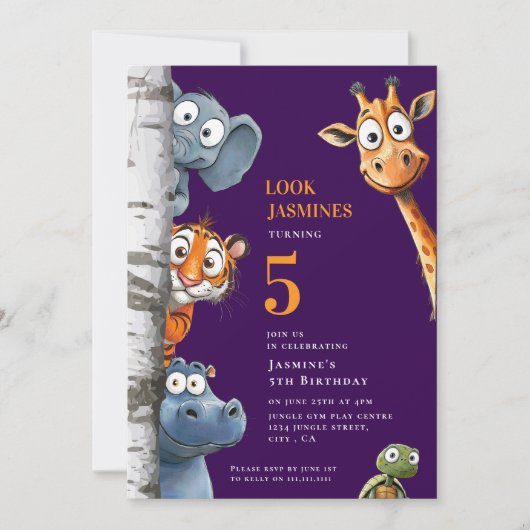 Playful Zoo Animals Pink Party Announcement 招待状 (正面)