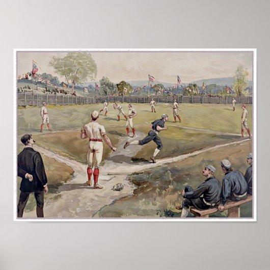 Playing Baseball Louis Prang Antique Print 1887 ポスター (正面)