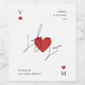 Playing Card Heart Casino Nevada Vegas Wedding ワインラベル (シングルラベル)