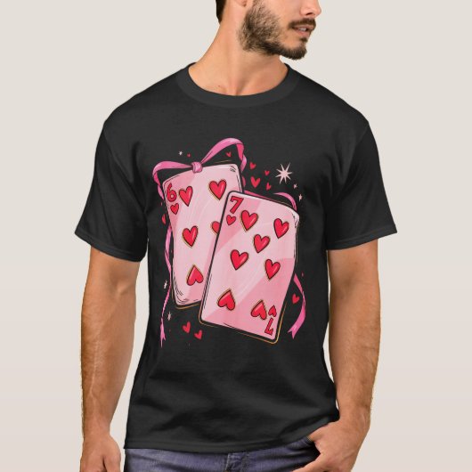 Playing Cards 6 7 Of Hearts 67 Six Seven Bow Valen Tシャツ (正面)