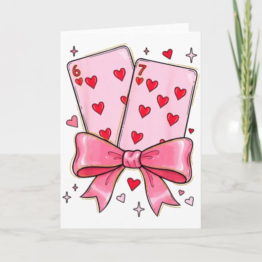 Playing Cards 6 7 Of Hearts 67 Six Seven Meme Bow カード (正面)
