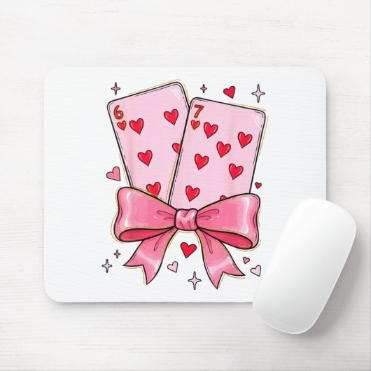 Playing Cards 6 7 Of Hearts 67 Six Seven Meme Bow  マウスパッド (マウス)
