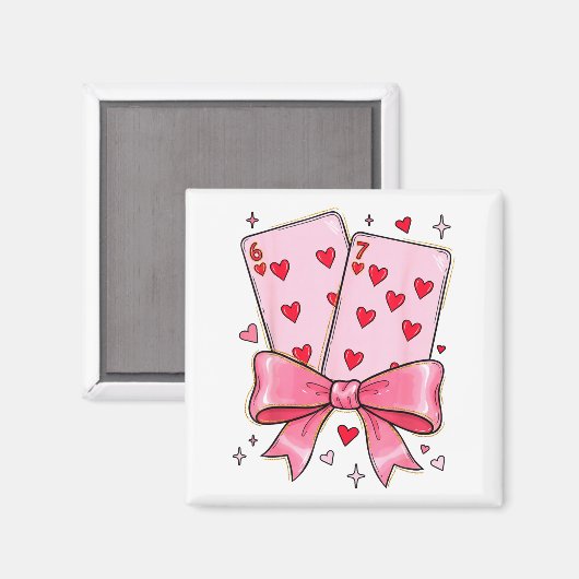 Playing Cards 6 7 Of Hearts 67 Six Seven Meme Bow  マグネット (正面/裏面)