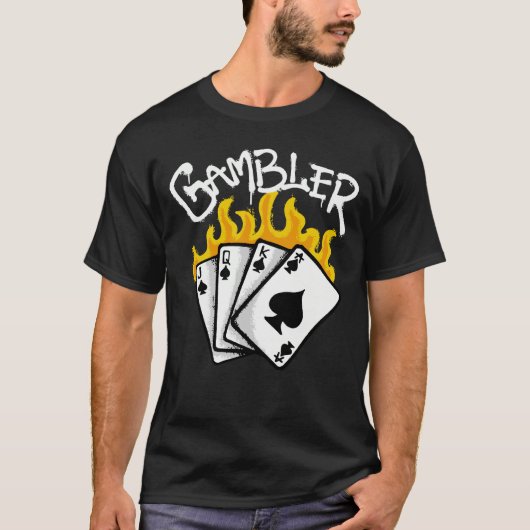 Playing Cards in Flames streetwear Tシャツ (正面)
