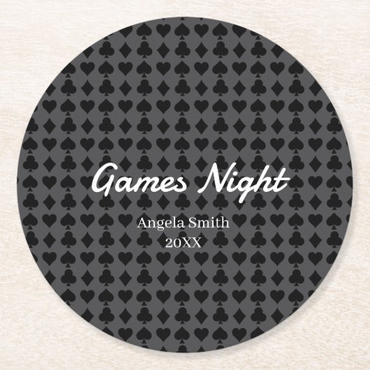 Playing Cards Pattern Coaster – Casino Night, Game ラウンドペーパーコースター (正面)