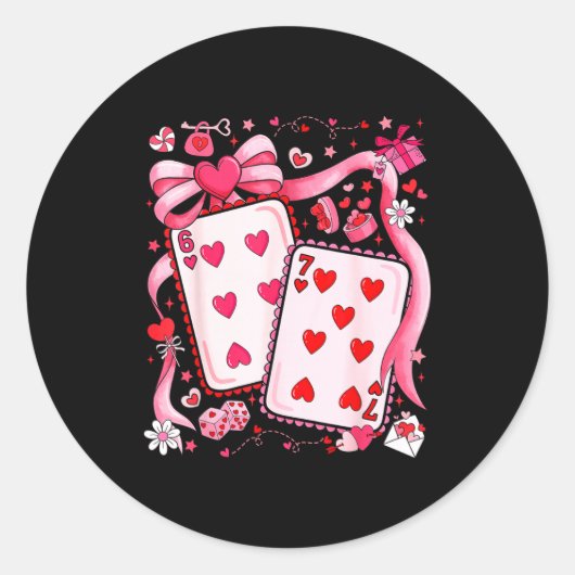 Playing Cards Valentine 67 Coquette Bow Couple Mat ラウンドシール (正面)