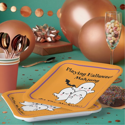 Playing Halloween Mahjong Personalize NAME ペーパープレート (複数)
