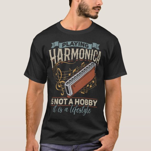 Playing Harmonica Player Harmonica Tシャツ (正面)