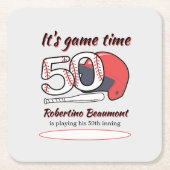 Playing His 50th Inning Baseball Birthday Party スクエアペーパーコースター (正面)