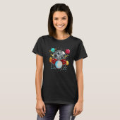 Playing Instrument Space Planets Drummer Astronaut Tシャツ (正面フル)