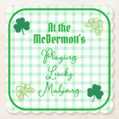 Playing Lucky Mahjong Watercolor Shamrocks ペーパーコースター (正面)